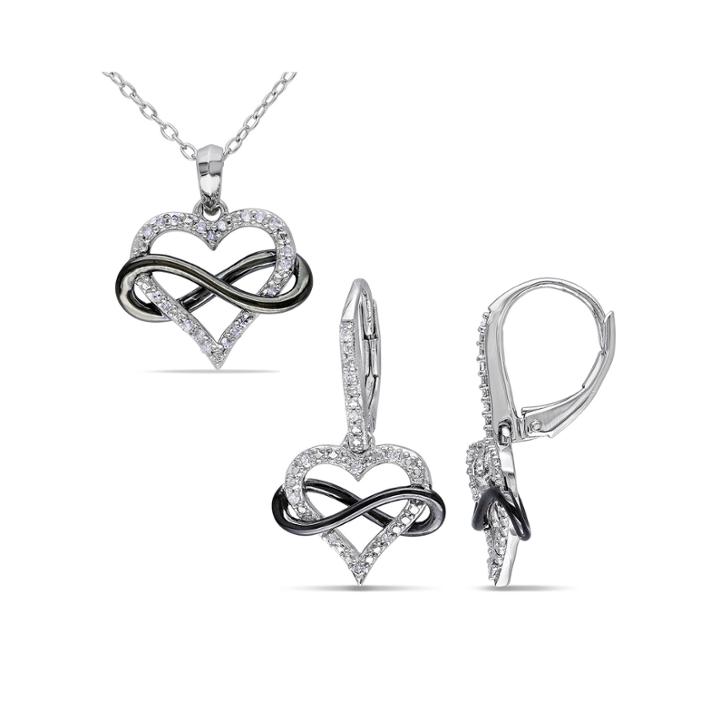 1/5 Ct. T.w. Diamond Sterling Silver Infinity Heart Pendant Necklace And Earring Set