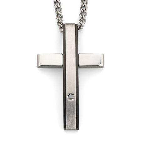 Two-tone Diamond-accent Stainless Steel Cross Pendant Necklace