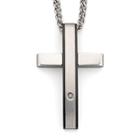 Two-tone Diamond-accent Stainless Steel Cross Pendant Necklace