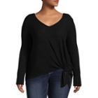 By & By Long Sleeve V Neck Knit Blouse-juniors Plus