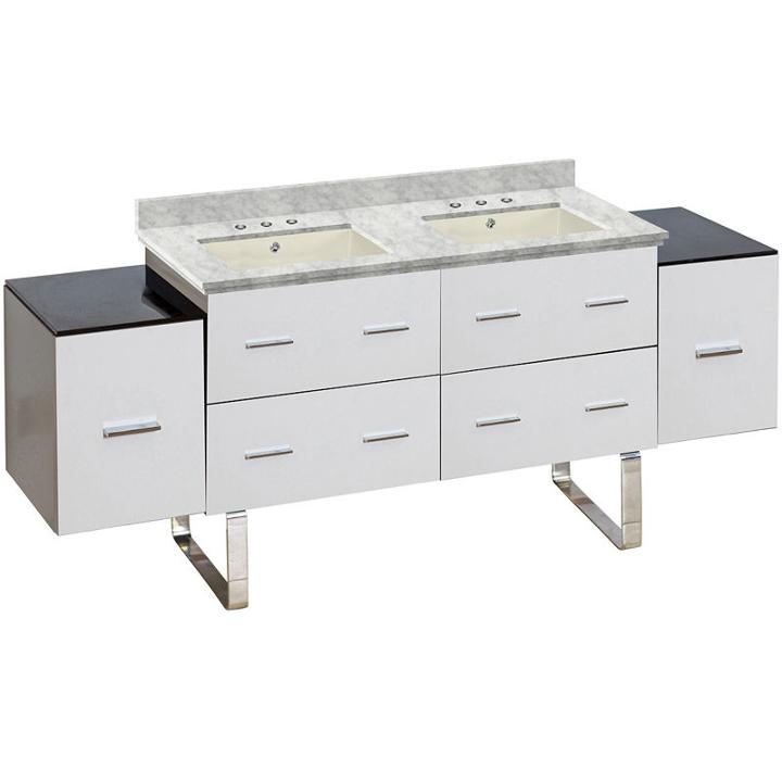 74-in. W Floor Mount White Vanity Set For 3h8-in. Drilling Bianca Carara Top Biscuit Um Sink