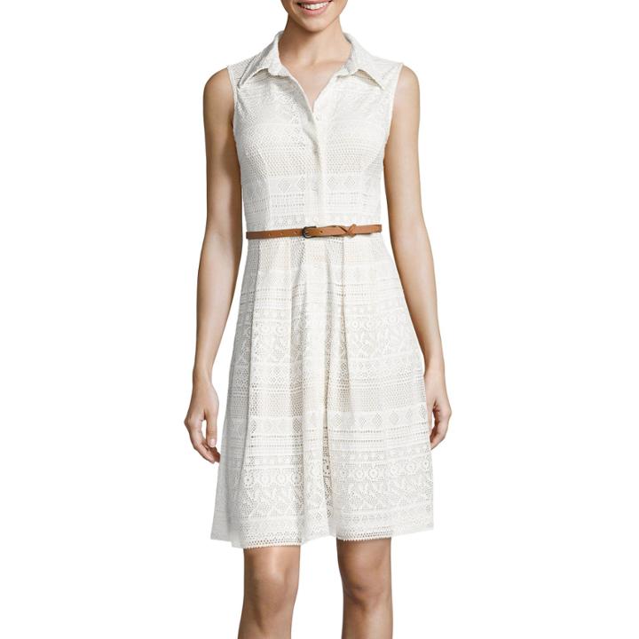 Liz Claiborne Sleeveless Belted Lace Shirtdress