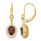 Genuine Garnet & Lab-created White Sapphire Diamond Accent 14k Gold Over Silver Leverback Earrings