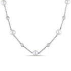 Womens Genuine White Cultured Freshwater Pearls Sterling Silver Beaded Necklace