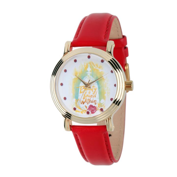 Disney Beauty And The Beast Womens Red Strap Watch-wds000311