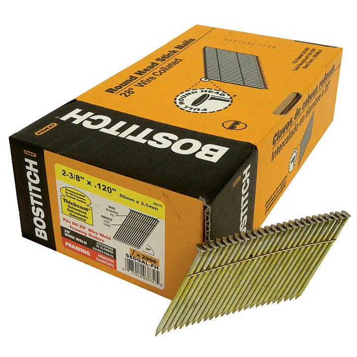 Bostitch Stanley S8dgal-fh 2-3/8 28 Wire Collated Stick Framing Nails 2000 Count