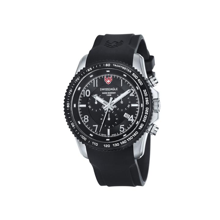 Swiss Eagle Landmaster Mens Black Dial Black Silicone Strap Chronograph Watch Se-9044-01