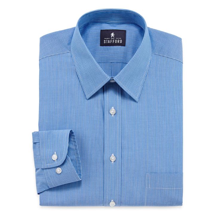 Stafford Long Sleeve Woven Stripe Dress Shirt