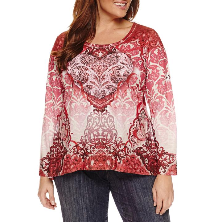 Unity World Wear 3/4 Sleeve Scoop Neck Pattern T-shirt-womens Plus