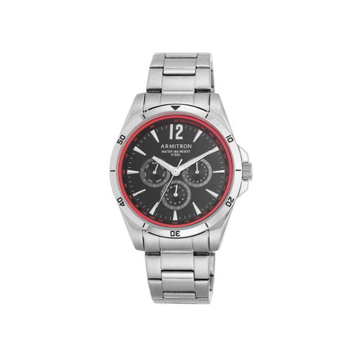 Armitron Mens 5148 Black And Red Stainless Steel Link Watch