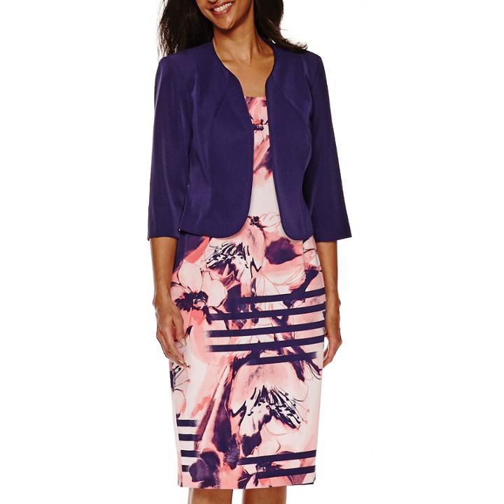 Maya Brooke Striped Floral Print Jacket Dress