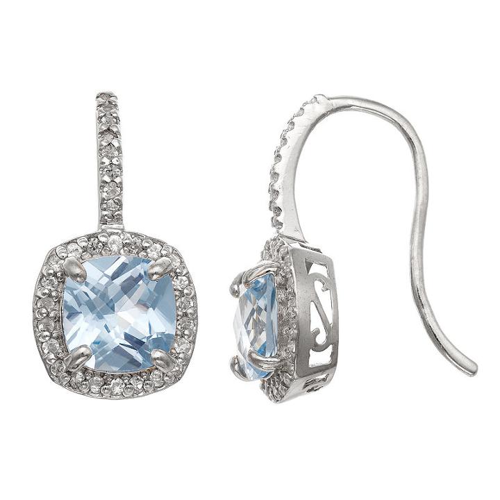 Lab Created Blue Aquamarine Drop Earrings
