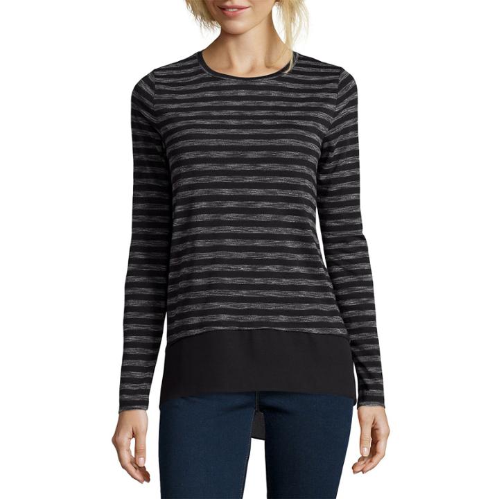 Stylus&trade; Long-sleeve Shadow-striped High-low Layered T-shirt