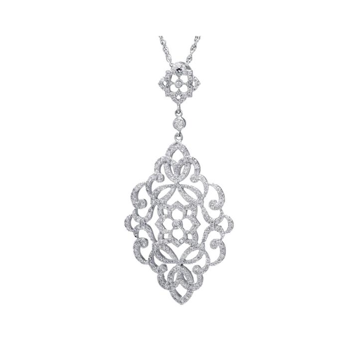 Cubic Zirconia Sterling Silver Filigree Marquis Pendant Necklace