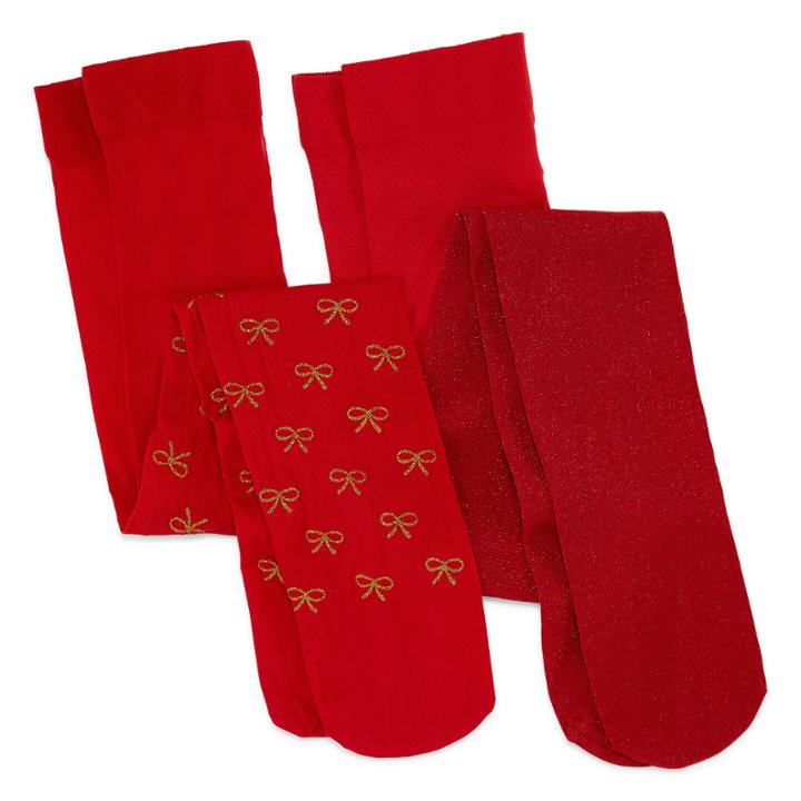 Okie Dokie Gold Red Bow 2pk Pattern Tights