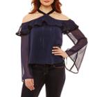 Bold Elements Bell Sleeve Jacquard Y-neck Top