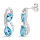 Sterling Silver Blue And White Topaz Stud Earrings Featuring Swarovski Genuine Gemstones