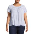 Self Esteem Short Sleeve Off Shoulder Sleeve Stripe Peasant Top-juniors Plus