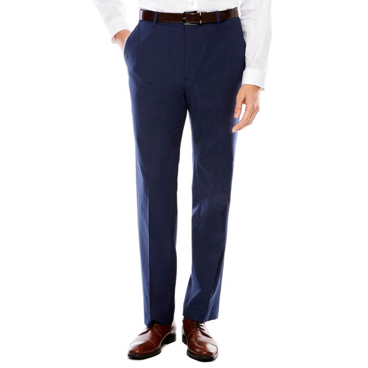 Men's Jf Texture Stretch Dark Blue Flat-front Straight-leg Slim Pants