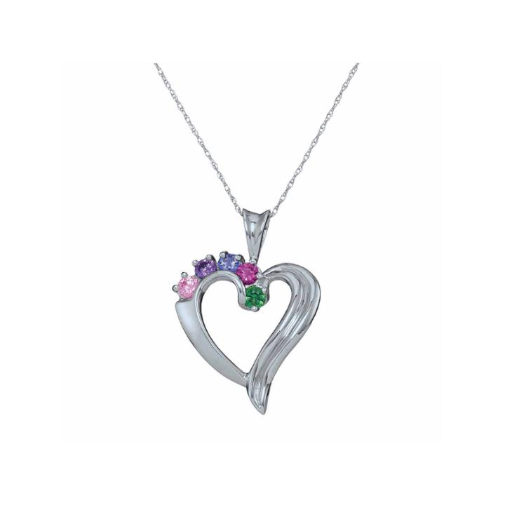 Personalized Simulated Birthstone Heart Pendant Necklace