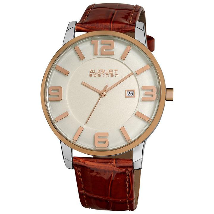 August Steiner Mens Brown Strap Watch-as-8055br