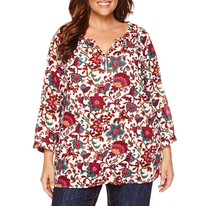Liz Claiborne 3/4-sleeve Split-neck Blouse - Plus