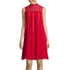 Love Reigns Sleeveless Illusion-yoke Gauze Shift Dress