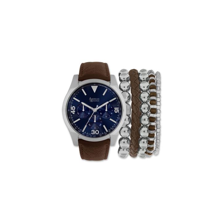 Mens Brown And Blue Strap Watch And Bracelet Set Mst5181s100-709