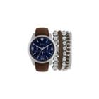 Mens Brown And Blue Strap Watch And Bracelet Set Mst5181s100-709