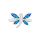 Simulated Blue Opal Sterling Silver Dragonfly Ring