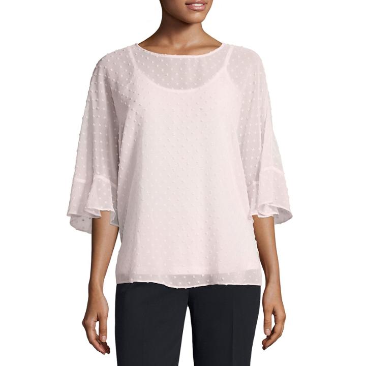 Liz Claiborne Dolman Sleeve Swiss Dot Chiffon Blouse
