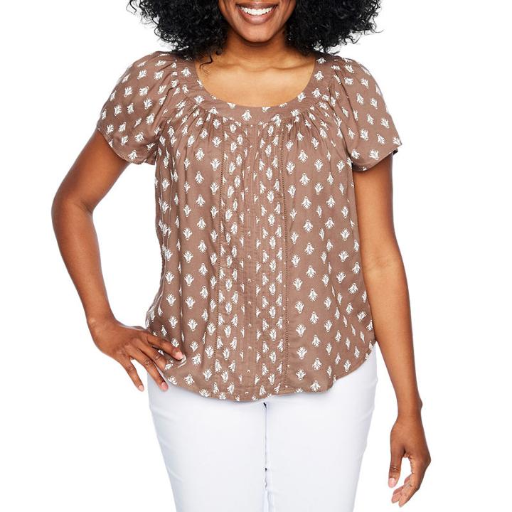 St. John's Bay Short Sleeve Round Neck Woven Blouse-petite
