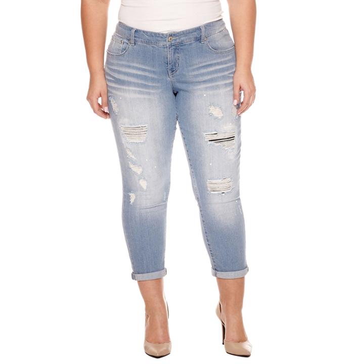 Union Bay Destructed Roll Cuff Cropped Pants-juniors Plus