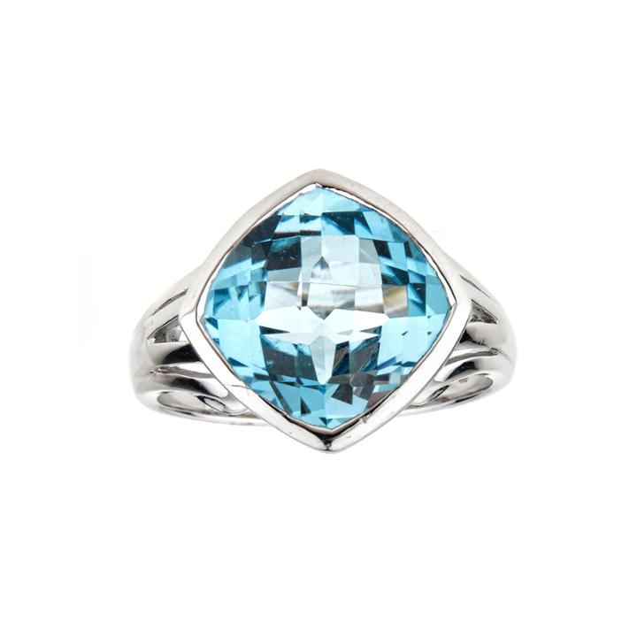 Limited Quantities Cushion-cut Blue Topaz Sterling Silver Ring