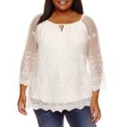 Alyx 3/4 Sleeve Tie Neck Embroidered Woven Blouse-plus