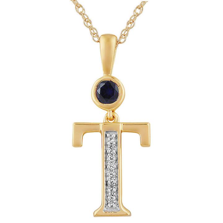 T Womens Lab Created Blue Sapphire 14k Gold Over Silver Pendant Necklace