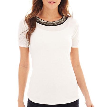 A.n.a Short-sleeve Embellished-neck T-shirt