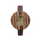 Olivia Pratt Faux Wood Bezel Brown Stripe Petite Leather Watch 26265wbrown Stripe