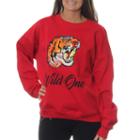 Freeze Juniors' Tiger Roaring Wild One Vintage Graphic Sweatshirt With Embroidered Patch