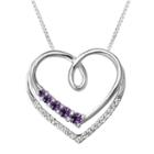 Womens Purple Amethyst Sterling Silver Heart Pendant Necklace