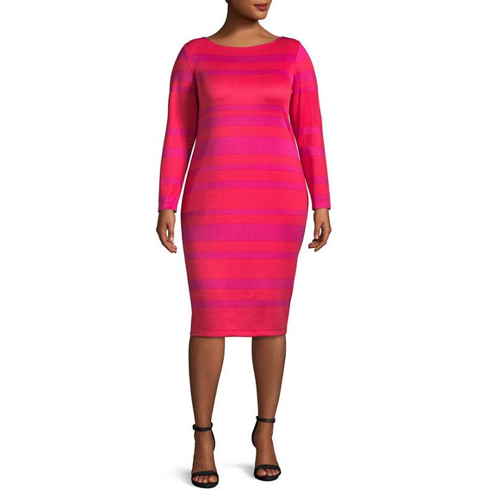 Project Runway Long Sleeve Stripe Bodycon Dress - Plus