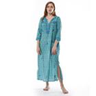 La Cera 100% Cotton Print Caftan With Embroidery