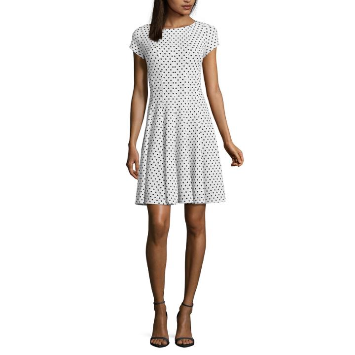 Danny & Nicole Short Sleeve Dot Fit & Flare Dress-petites