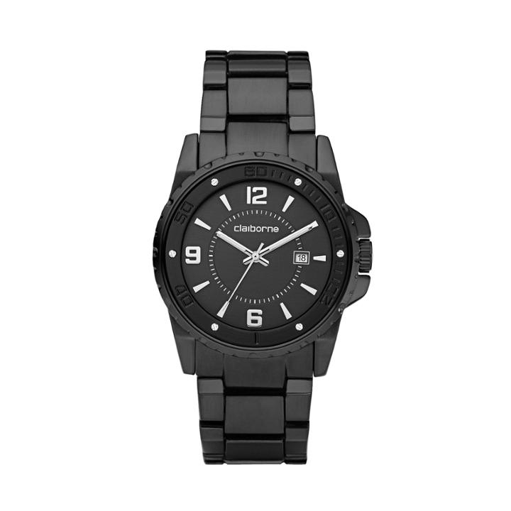 Claiborne Mens Black Ionic Plating Watch