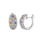 Multi-gemstone And 1/4 Ct. T.w. Diamond 22.4mm Sterling Silver Hoop Earrings