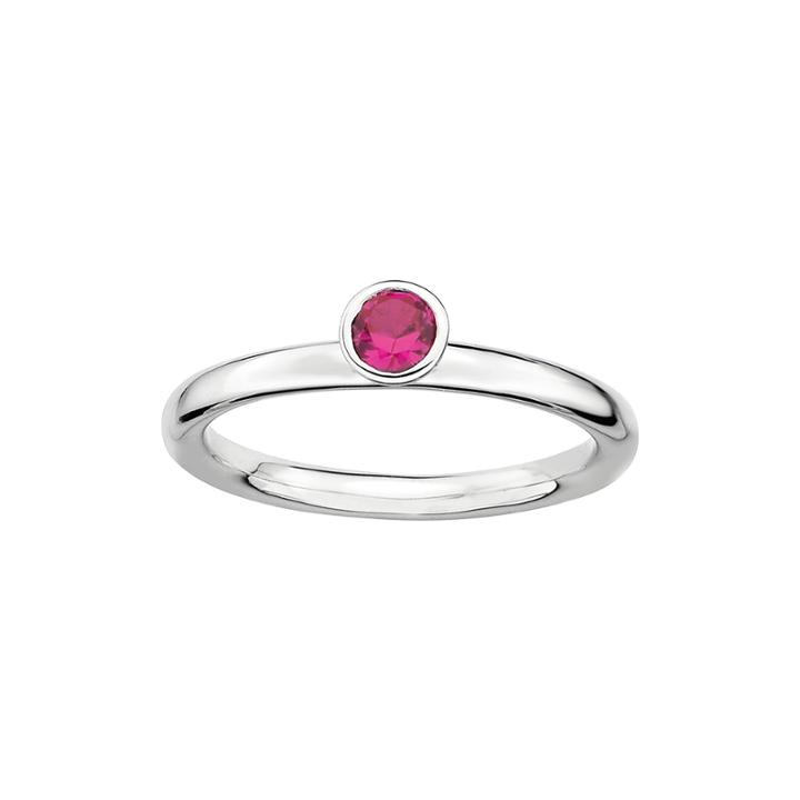 Personally Stackable Lead Glass-filled Ruby Sterling Silver High Profile Ring