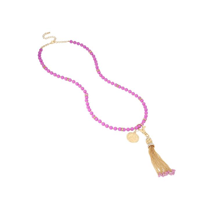Bleu™ Purple Bead Gold-tone Tassel Necklace