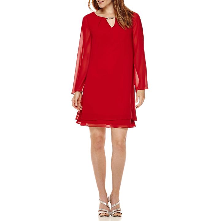 Sl Fashions Long-sleeve Shift Dress