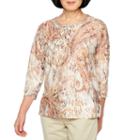 Alfred Dunner Classics 3/4 Sleeve Crew Neck Paisley T-shirt-womens