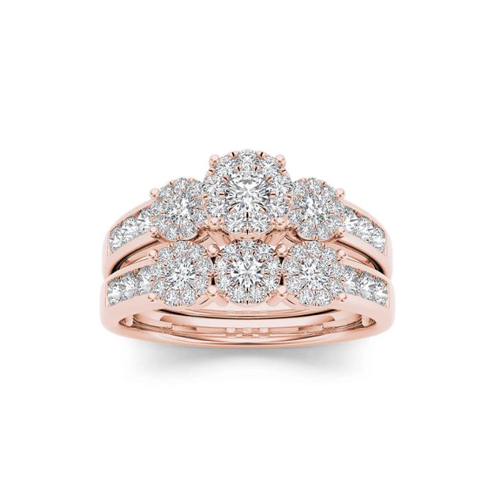 3/4 Ct. T.w. Diamond Cluster 10k Rose Gold Bridal Ring Set
